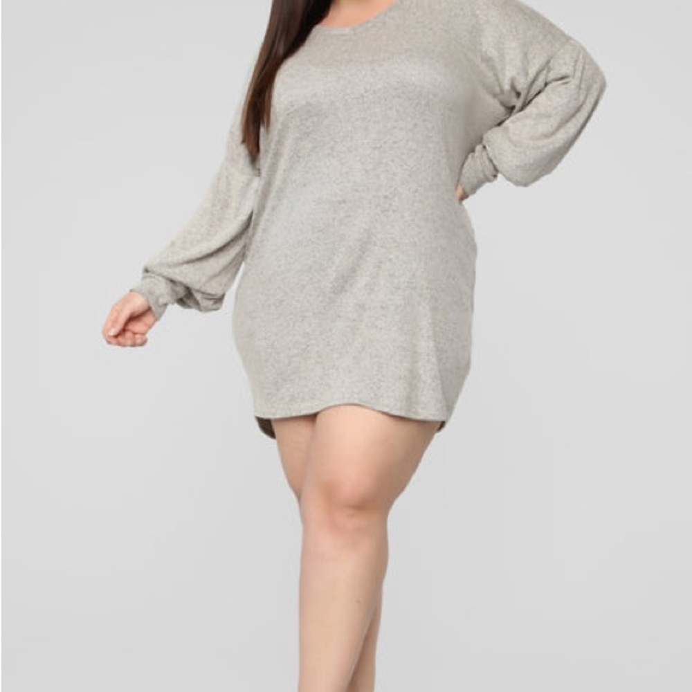 Cozy Oatmeal Grey Long Sleeve Mini Sweater Dress